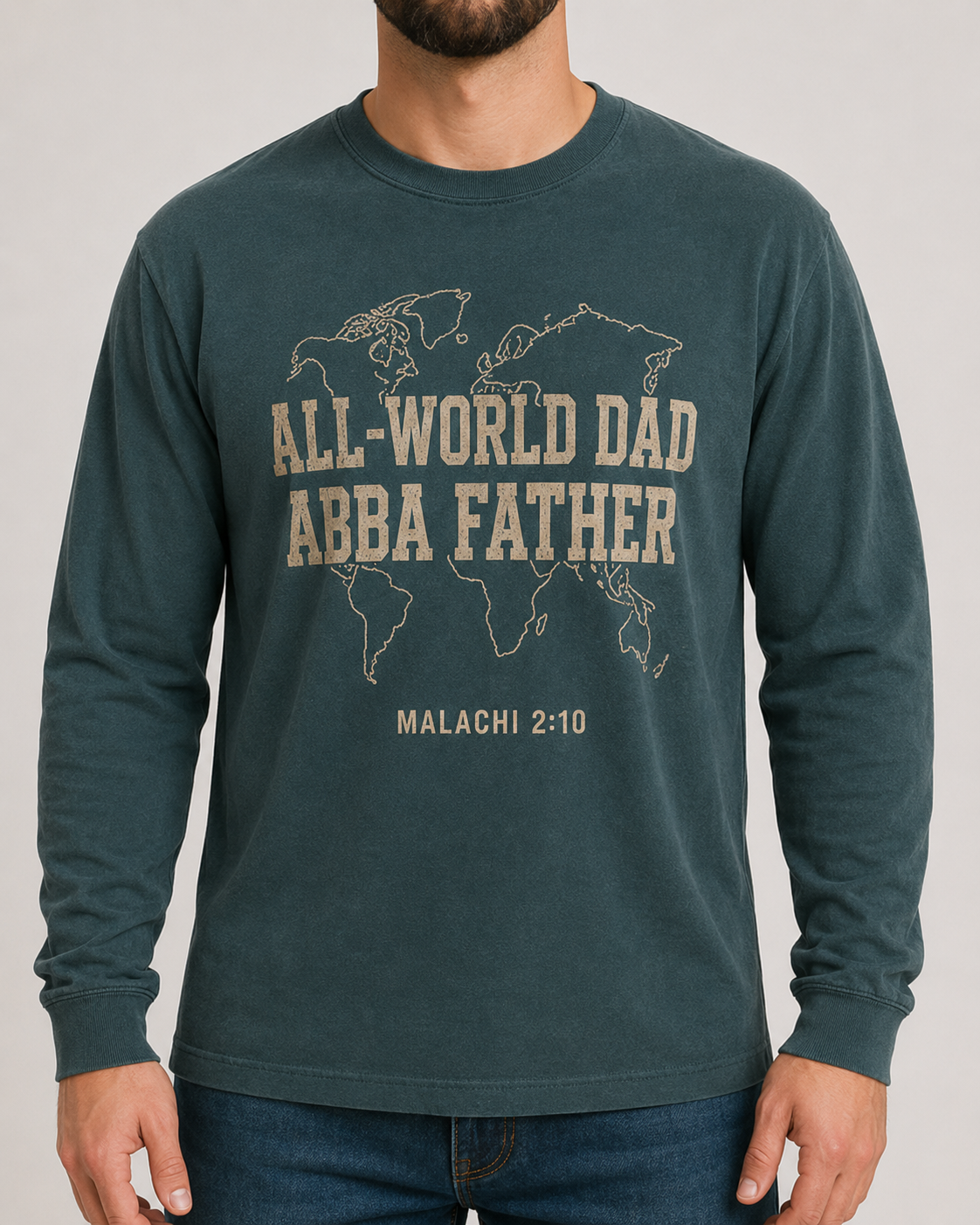 All-World Dad Abba Father Comfort Colors 6014 Blue Spruce long sleeve male studio front