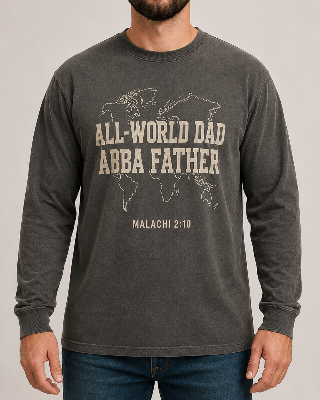 All-World Dad Abba Father Comfort Colors 6014 Pepper long sleeve male studio front