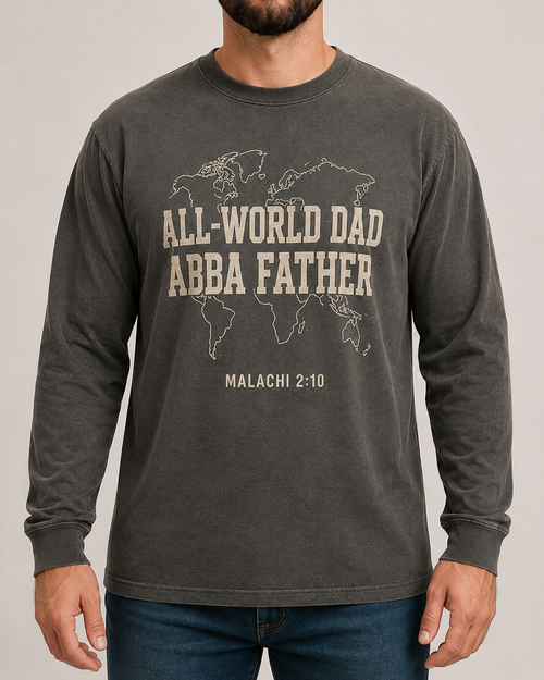 All-World Dad | Abba Father Pepper Comfort Colors 6014 long-sleeve shirt, modeled front view