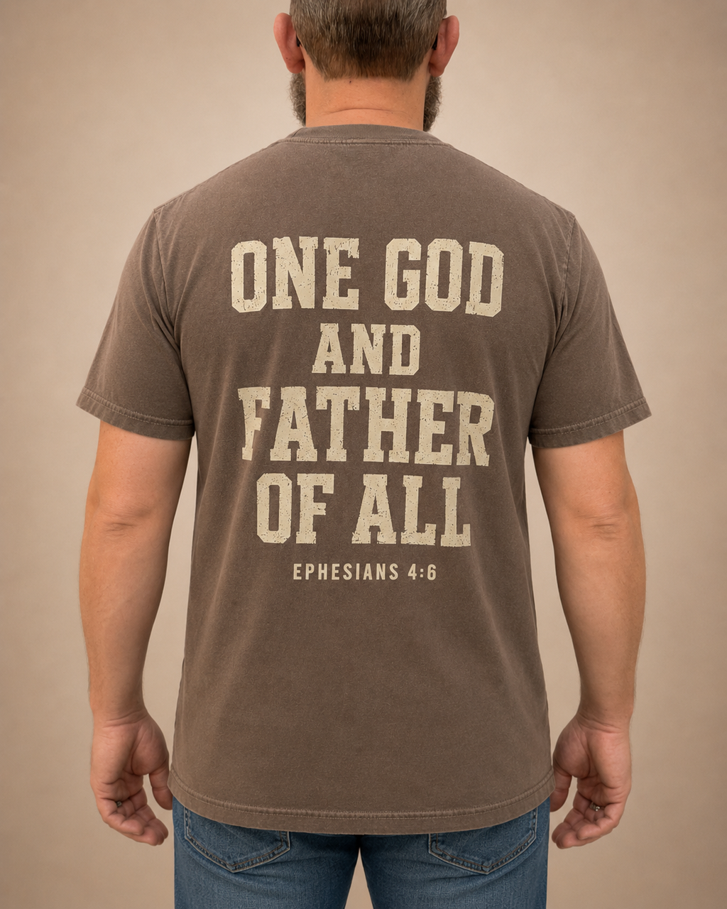 All-World Dad Abba Father Espresso Comfort Colors T-shirt, approved male warm-neutral studio back view