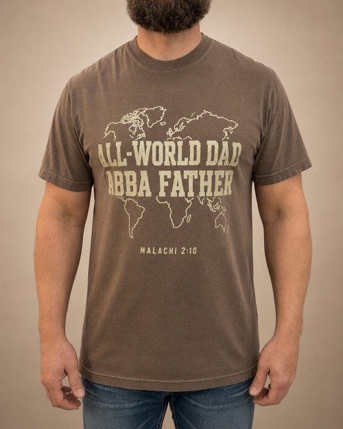 All-World Dad Abba Father Espresso Comfort Colors T-shirt, approved male warm-neutral studio front view