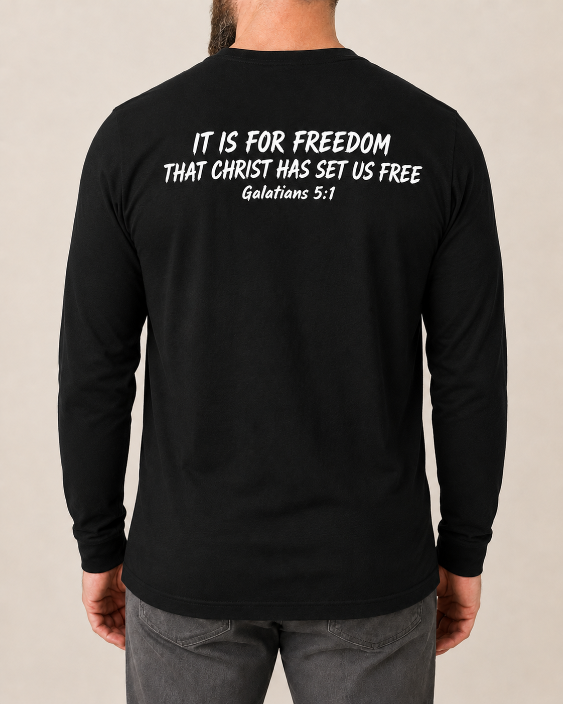Freedom Galatians 5:1 long sleeve black back view