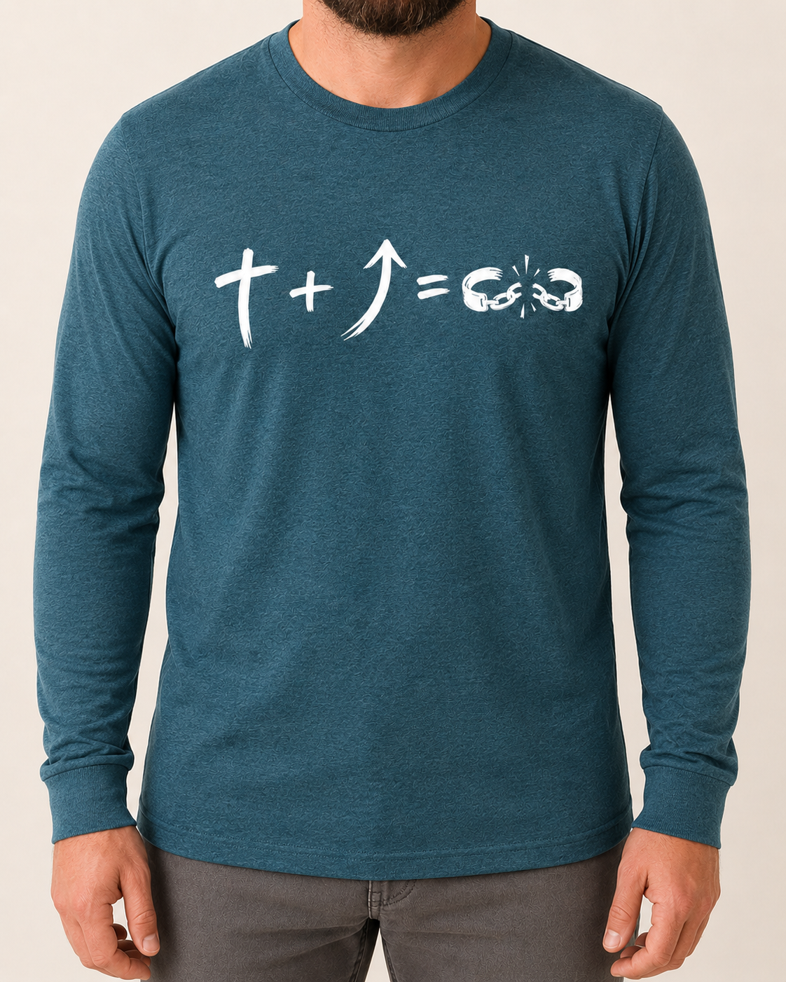 Freedom Galatians 5:1 long sleeve Heather Deep Teal front view