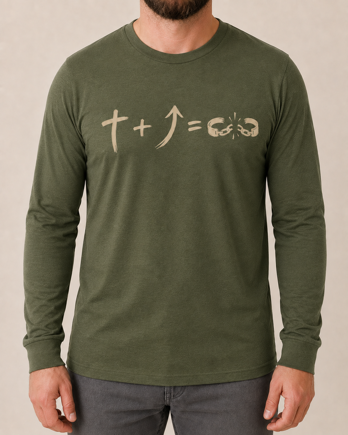 Freedom Galatians 5:1 long sleeve Military Green front view