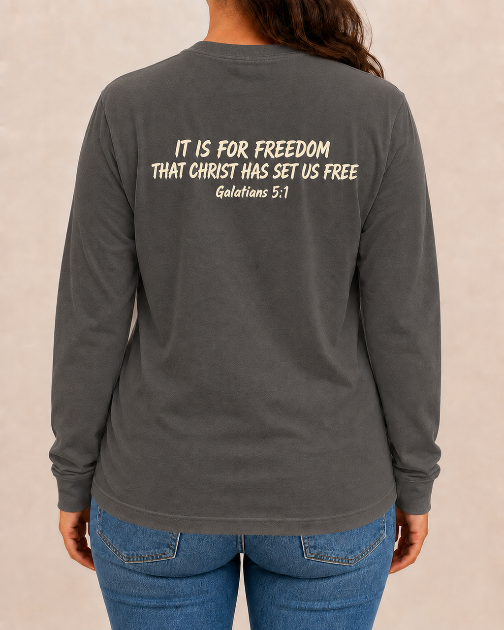 Freedom Galatians 5:1 long sleeve Pepper back view