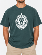 BLOVD Lion — Garment-Dyed — Blue Spruce — Comfort Colors 1717 — True White 9.5-inch front Lion