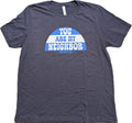 You Are My Neighbor Matthew 22:39 blue and white design on BELLA+CANVAS 3001CVC Heather Midnight Navy tee
