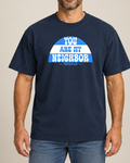 Navy BC4810GD Medium You Are My Neighbor Blue and White Matthew 22:39 model front below lips