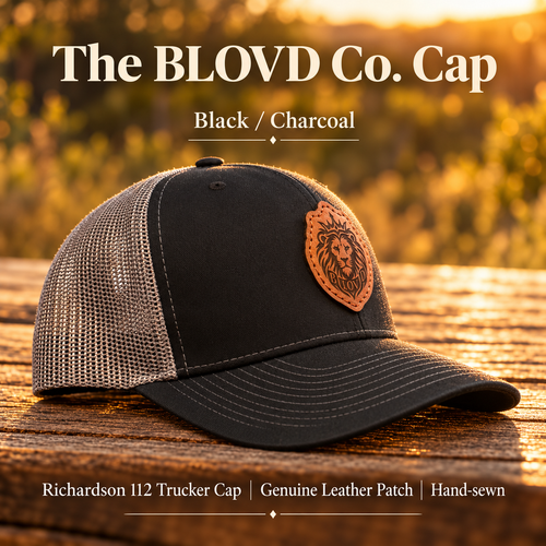 The BLOVD Co. Black Charcoal Richardson 112 trucker cap, side view