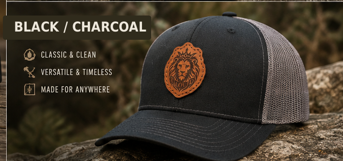 THE BLOVD CO. Founders First Run Black Charcoal Richardson 112 leather patch cap
