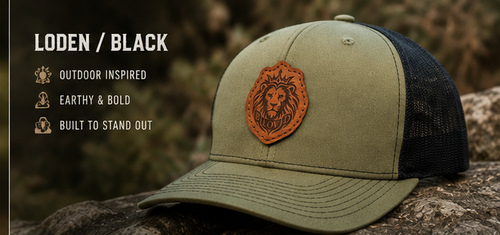 THE BLOVD CO. Founders First Run Loden Black Richardson 112 leather patch cap