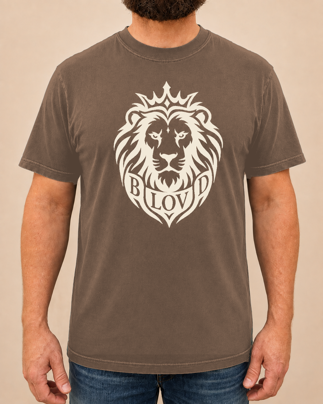 THE BLOVD Lion Signature — Comfort Colors 1717 Espresso / Warm Ivory — male front