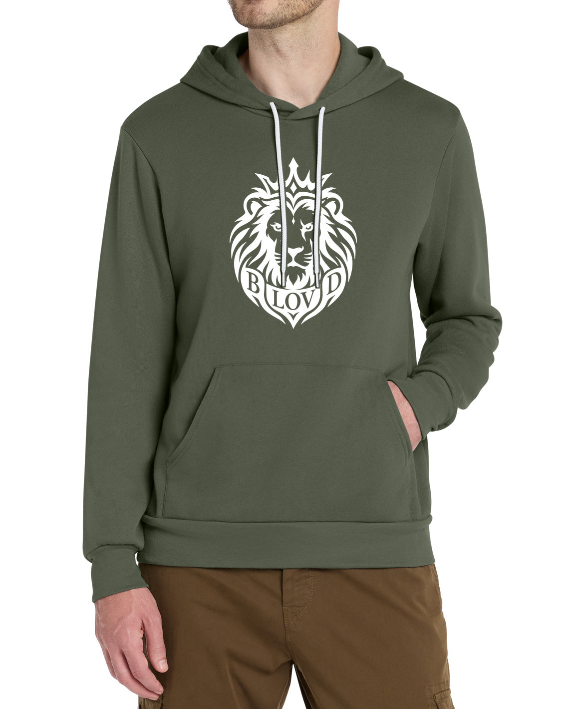 The BLOVD Co. BC3719 in Military Green, front studio view with white BLOVD Lion