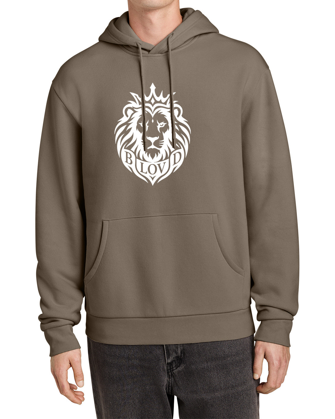The BLOVD Co. DT6700 in Warm Taupe, front studio view with white BLOVD Lion
