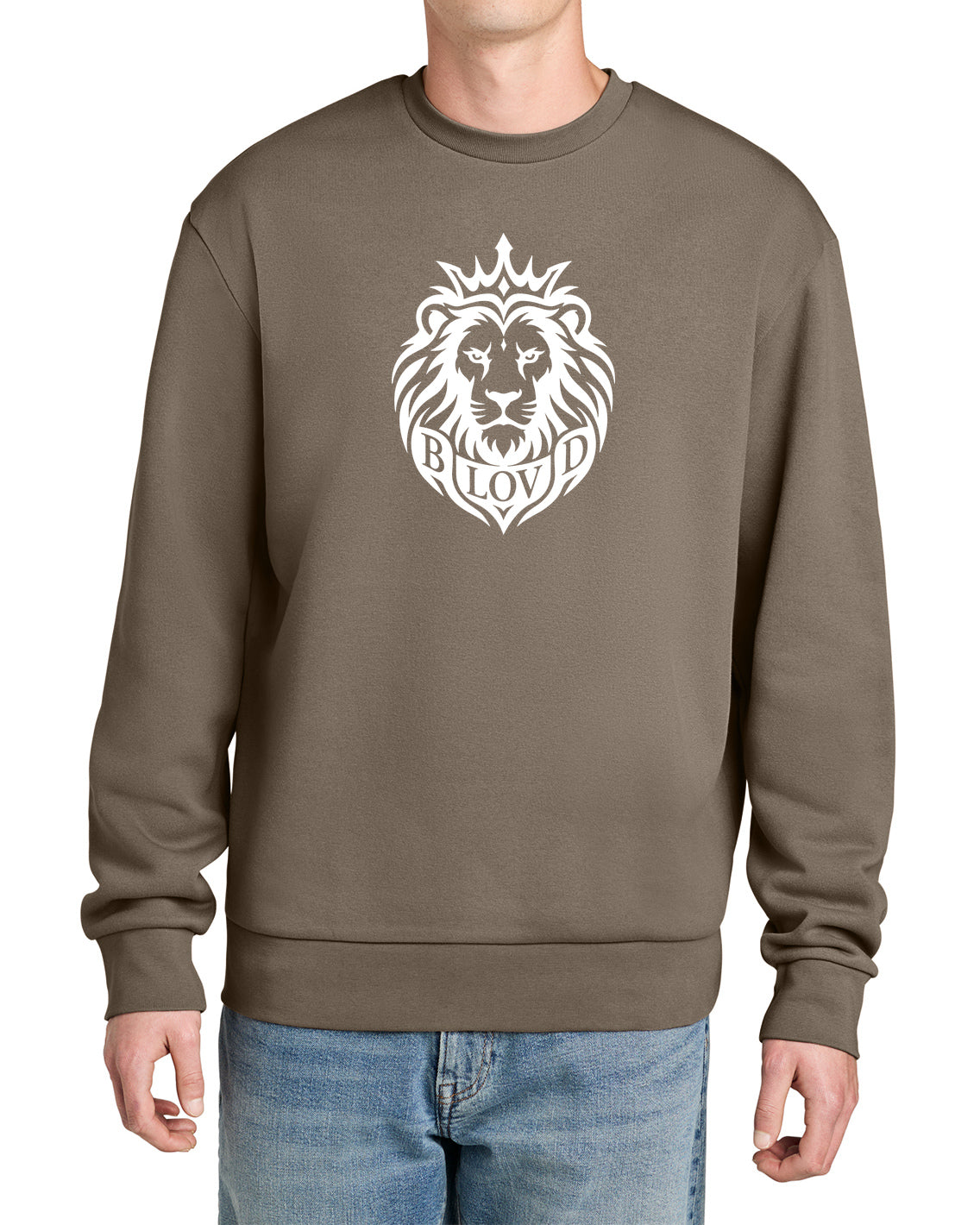 The BLOVD Co. DT6704 in Warm Taupe, front studio view with white BLOVD Lion
