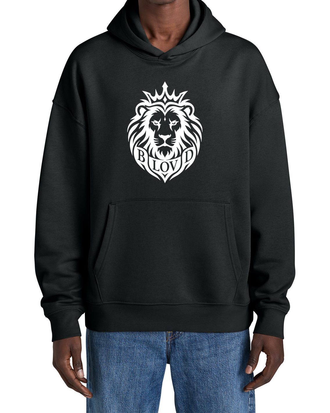 The BLOVD Co. SXU038 in Black, front studio view with white BLOVD Lion