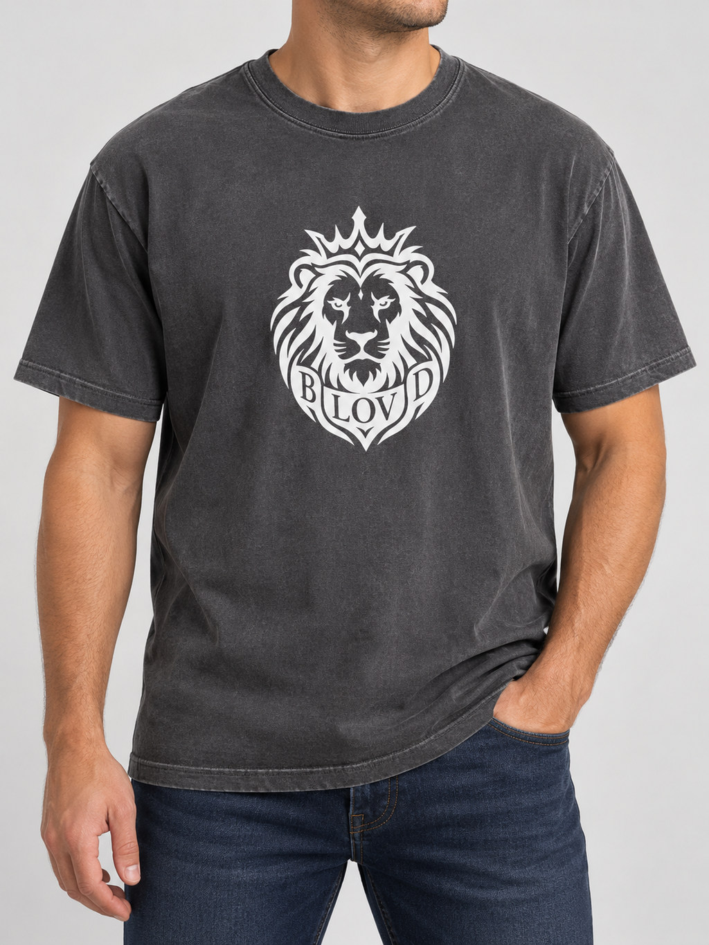 BLOVD Lion — Garment-Dyed — Pepper — True White 9.5-inch front Lion