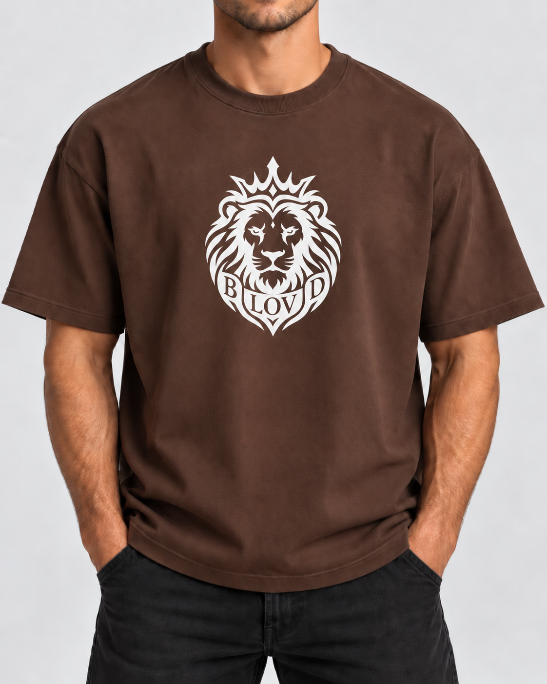 Beloved Lion — Heavyweight — Cocoa — True White 9.5-inch front Lion