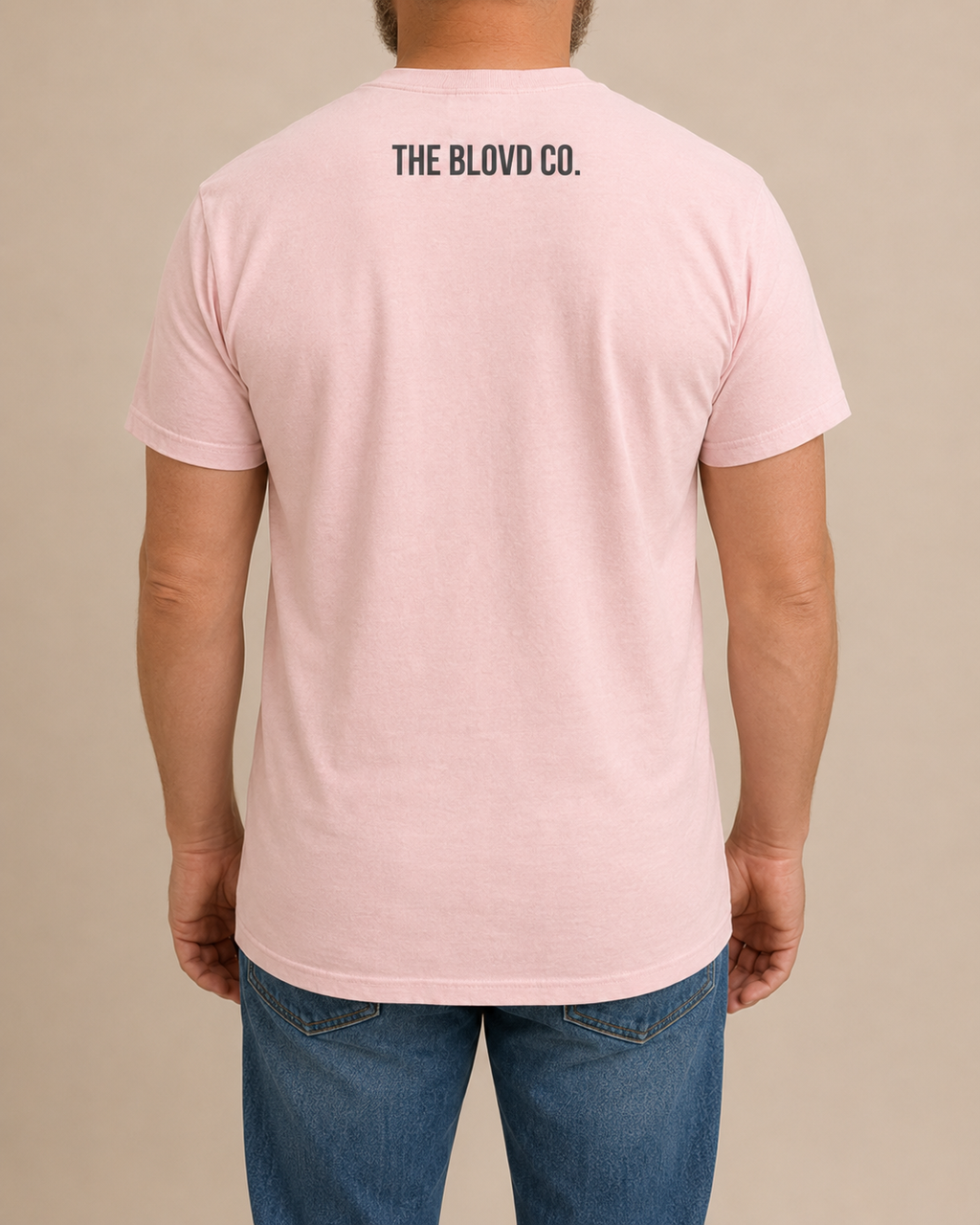 THE BLOVD Lion Classic Blossom Comfort Colors T-shirt with Deep Charcoal THE BLOVD CO. upper-back mark, approved clean individual male studio back view